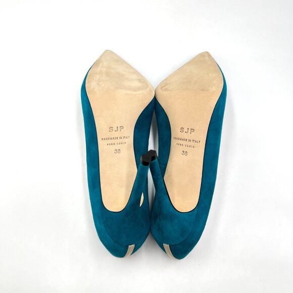 SJP Sarah Jessica Parker EU 38 US 8 Teal Blue Suede Leather Fawn 70 Dress Pumps - Picture 10 of 16
